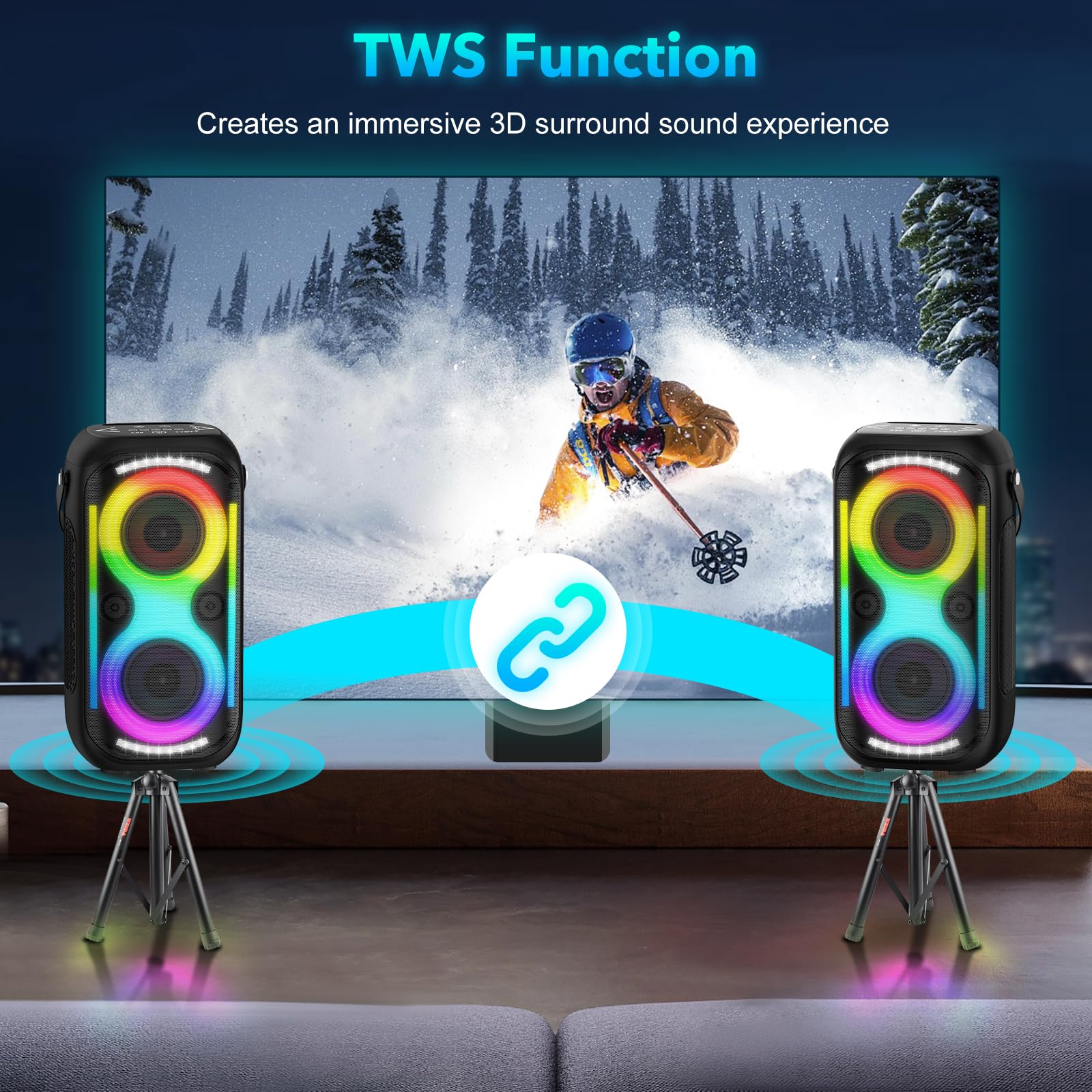Bluetooth Altavoz 160W Fuerte inalámbrico Boombox portátil Grande Potente bajo Profundo Sonido TWS Grandes Altavoces de Fiesta al Aire Libre con Luces led de subwoofer