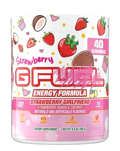 G fuel Strawberry Girlfriend Energy Drink Powder, Pre Workout Caffeine Mix for Gaming, Sugar Free Focus Amino + Antioxidants, 9.9oz (Strawberry Guava, Coconut, 40 Servings) - Strawberry Guava & Coconut