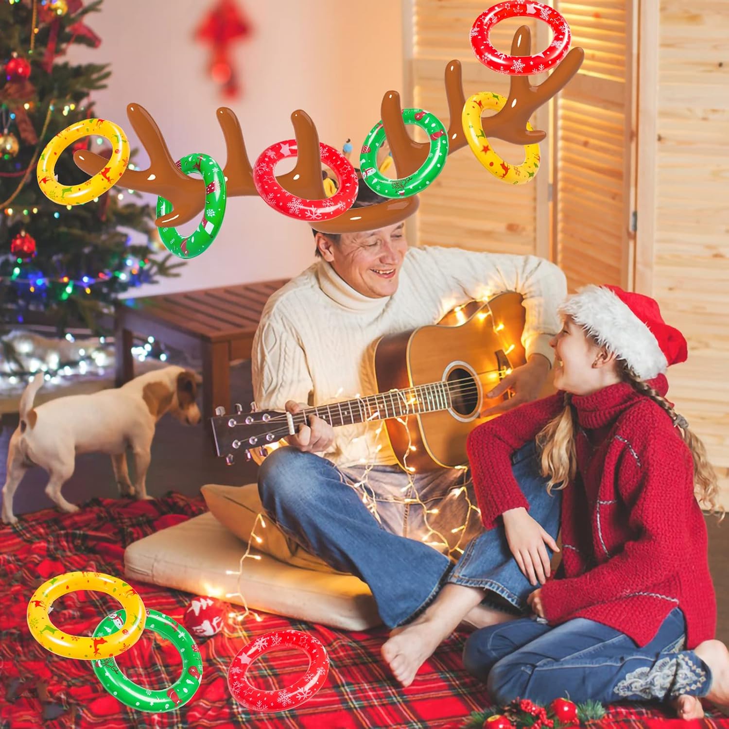 eboozone Inflatable Reindeer Antler Toss Game 2 Sets, Christmas Game, 2 Antlers 20 Rings with Pump