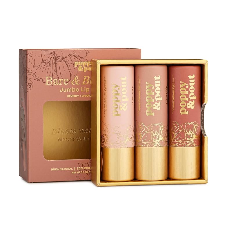 Poppy & Pout Trio de Bálsamos Labiais com Cor Bare & Beautiful, 3 Unidades