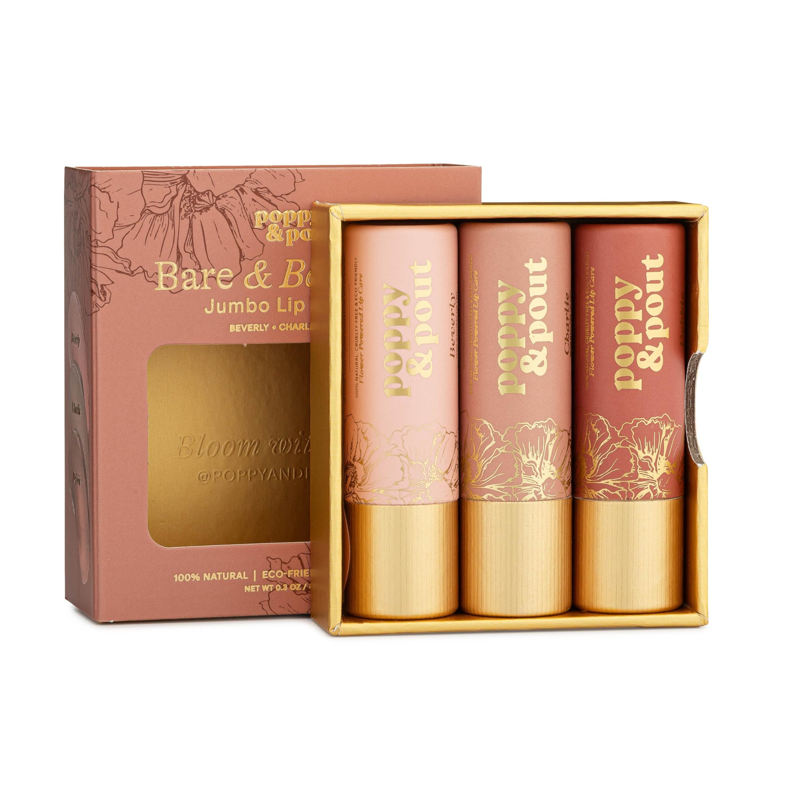 All Natural Lip Tints, Sustainable Cardboard Tubes, Hand-filled, Beeswax, Vitamin E, Coconut Oil, Cruelty Free (Bare & Beautiful Trio)