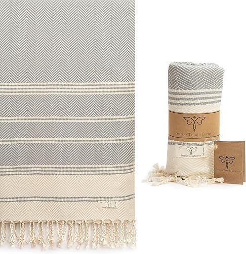SMYRNA TURKISH COTTON Toalla de playa de la serie Aegean 71 x 37 pulgadas 100% algodón Toalla de baño turca extra grande Fabricada en Turquía No