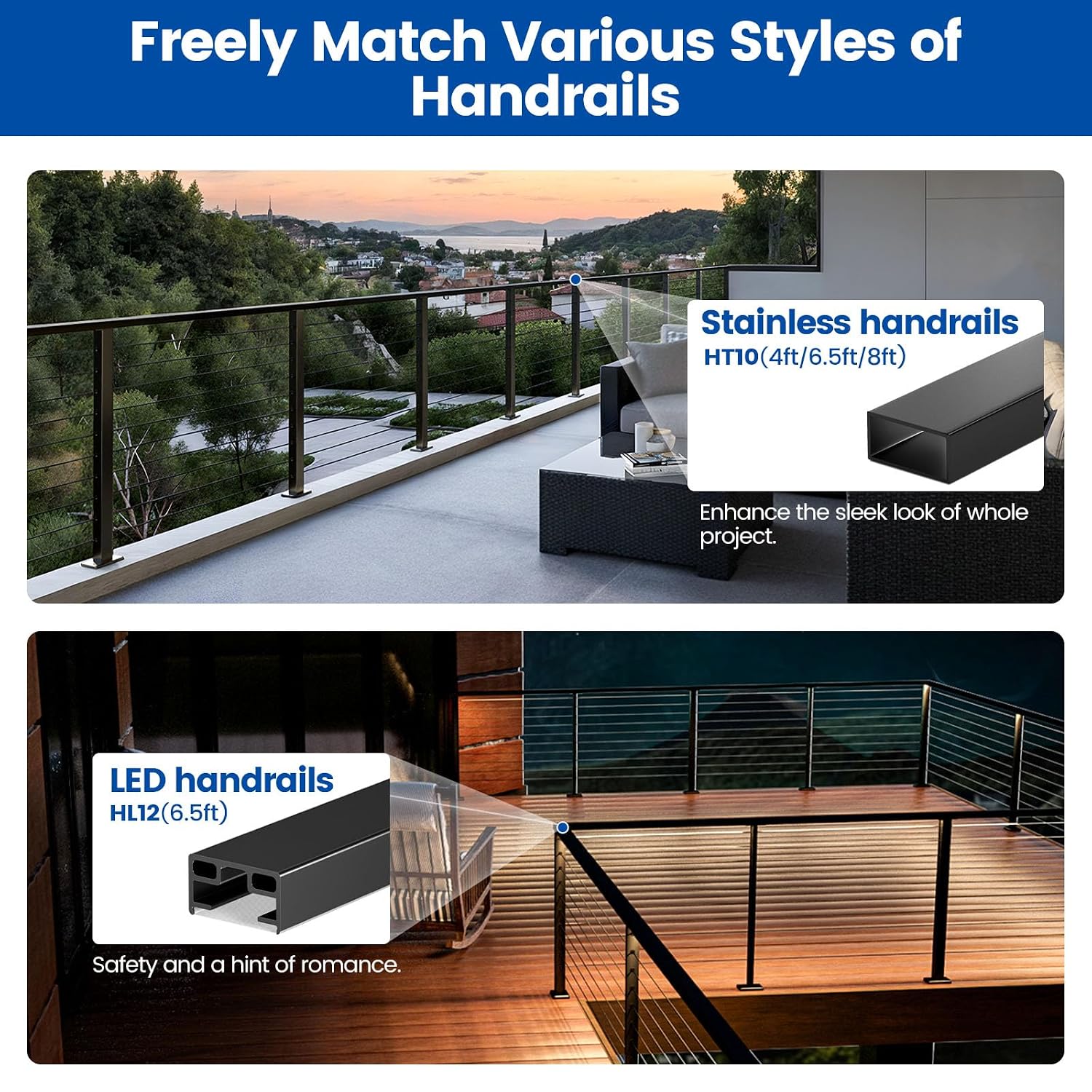 Muzata 16-20ft Modular Cable Railing Kit for Deck Surface Mount 36in RW17 | 5 Level Post Kit with Wire Rope & Cable Railing Hardware, No Handrail, Black Cable Railing System, Length Adjustable
