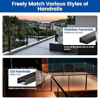 Muzata 8-12ft Modular Cable Railing Kit for Deck Surface Mount 36in RW17 | 3 Level Post Kit with Wire Rope & Cable Railing Hardware, No Handrail, Black Cable Railing System, Length Adjustable
