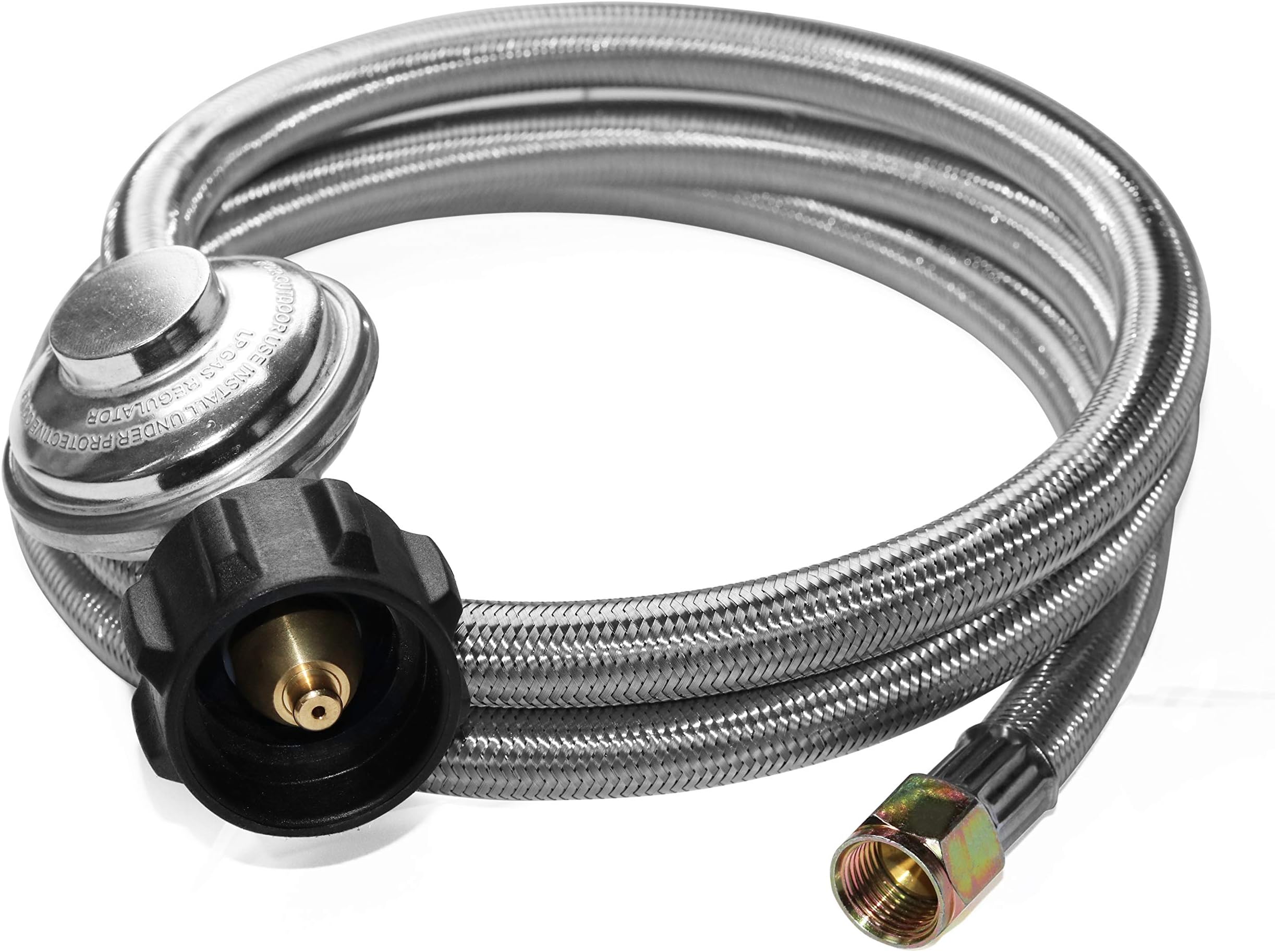 DOZYANT 5 Feet Universal QCC1 Low Pressure Propane Regulator Grill Replacement with Stainless Steel Braided hose for Most LP Gas Grill, Heater and Fire Pit Table, 3/8" Female Flare Nut