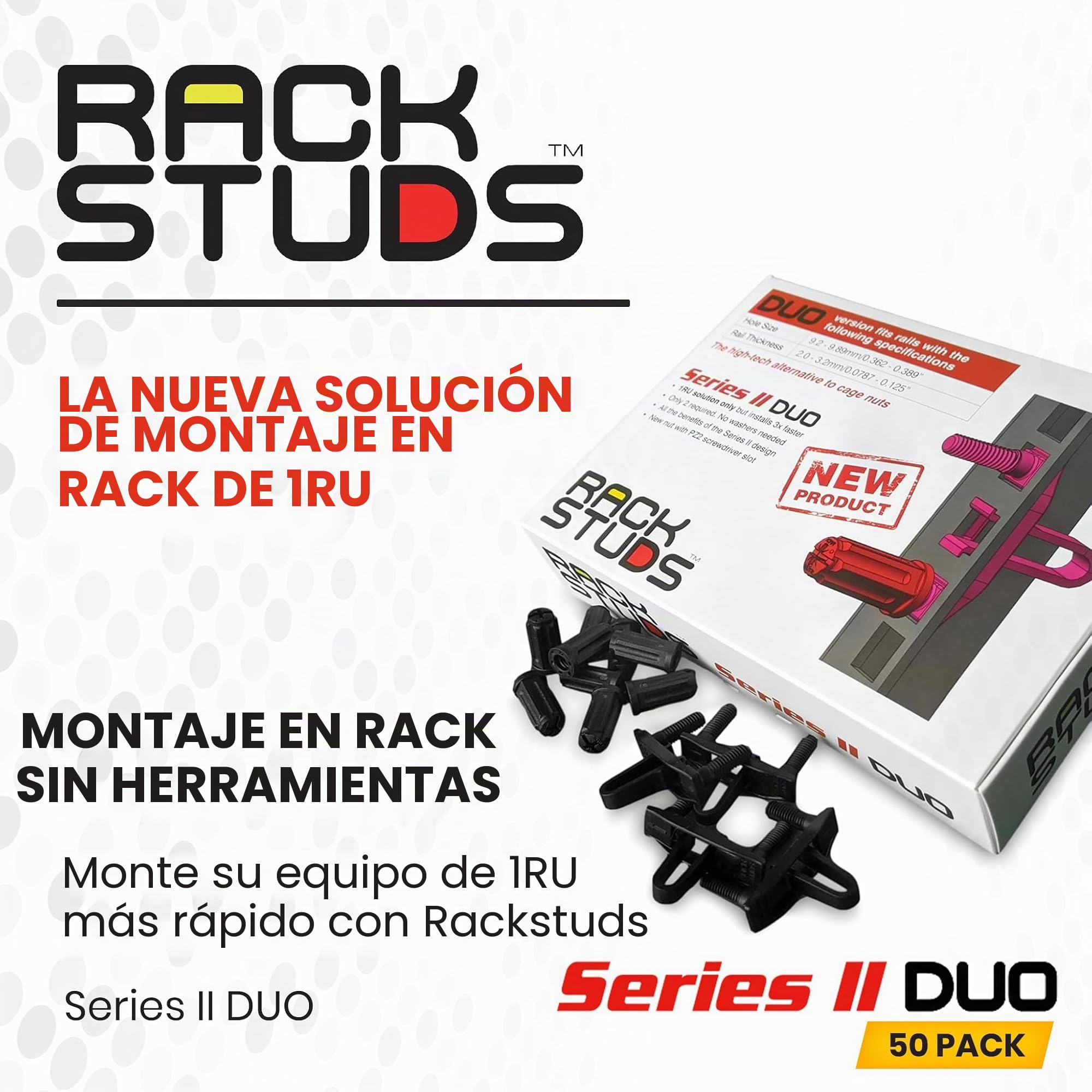 DUO50 1RU Series II Rack Mount Solution - Effortless Alternative to Traditional Rack Screws and Cage Nuts & Server Rack Screws Ideal for Server Hardware Setup - 50 Pack, Universal Version