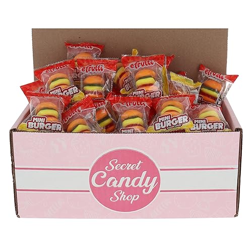 SECRET CANDY SHOP eFrutti - Caramelos de goma de mascar envueltos individualmente a granel en caja (Mini Hamburguesas, paquete de 40)