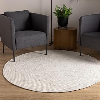 Interiyou handgewebter Baumwollteppich Riga - 120x120 cm Rund Creme - Handwebteppich für Wohnzimmer, Schlafzimmer - 100% Handarbeit Naturfaser Teppich Flachgewebe