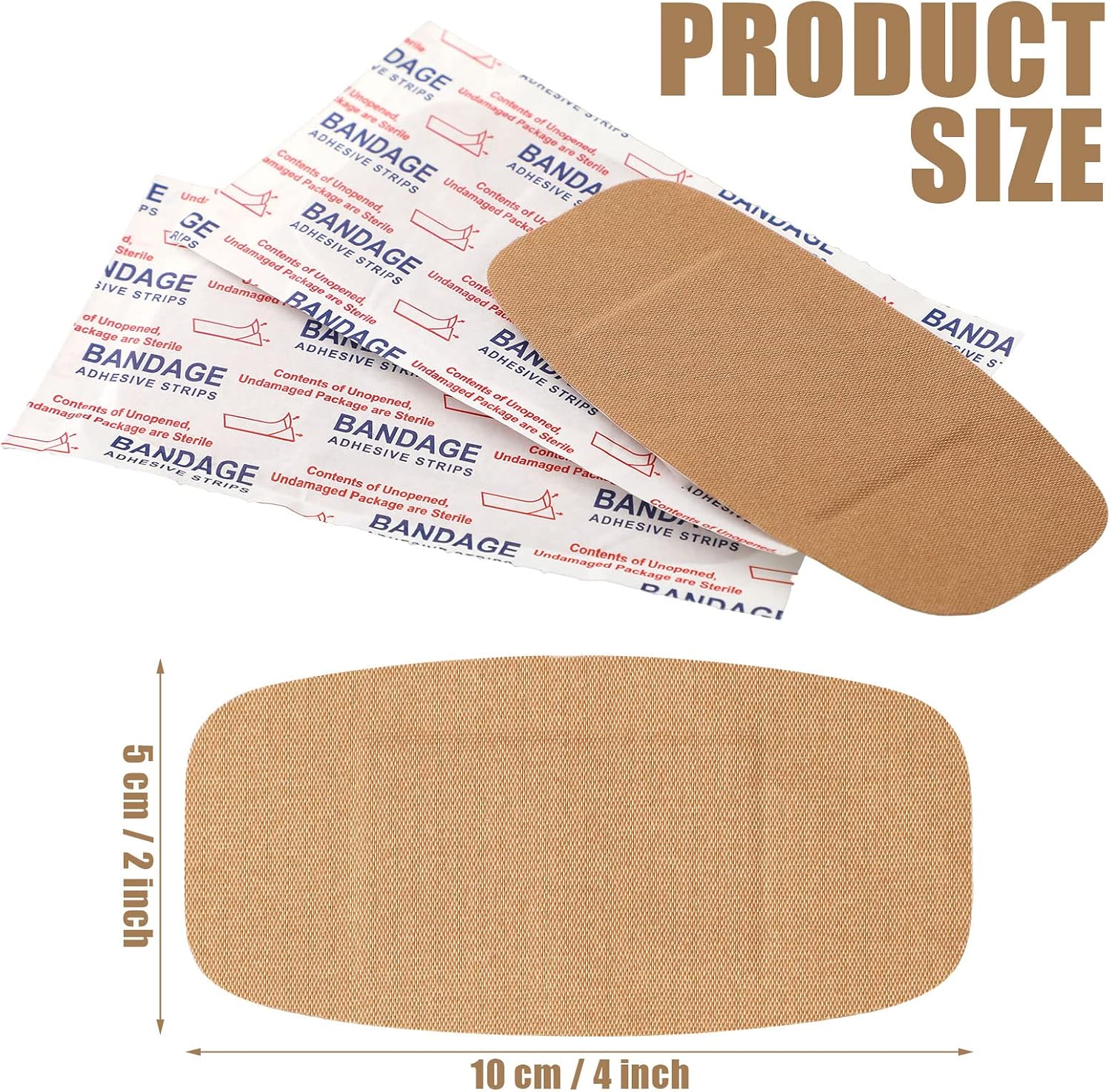 Sinmoe 100 Pcs Large Big Adhesive Bandages 2 x 4 Inch,Brown