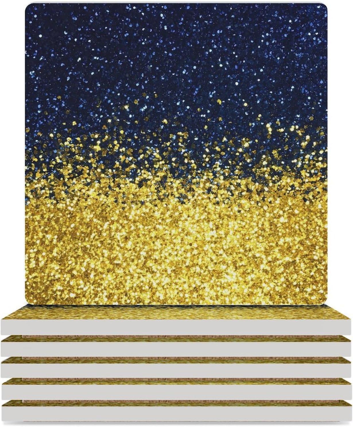 Glitter Pattern Ukraine Flag Funny Ceramic Coasters for Drink Absorbent Cup Holders Tabletop Protection