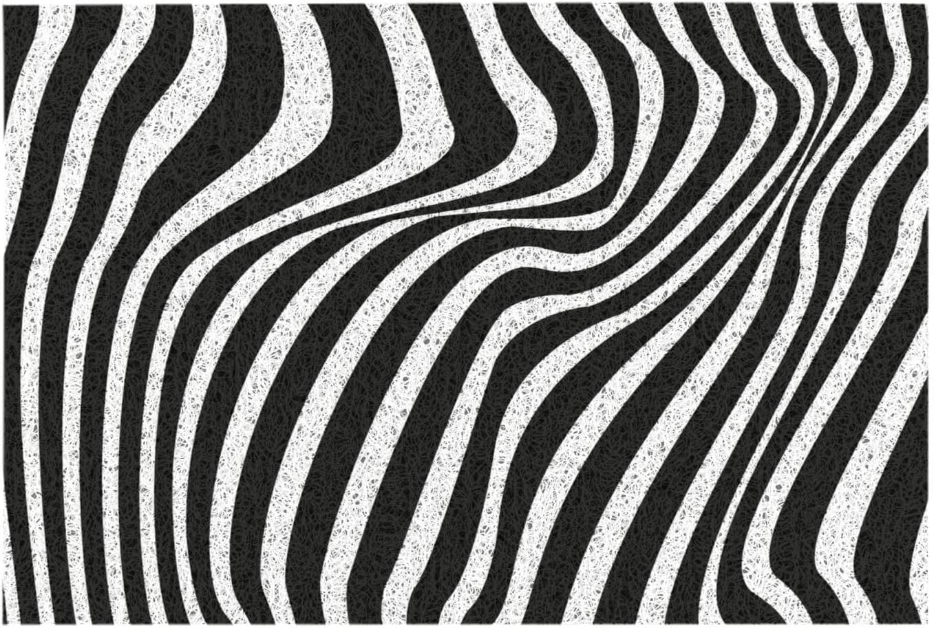 Black and White Distortion Hallucinatory Stripes PVC Modern Area Rugs Non-Slip Carpets Floor Mat Throw Rugs Doormats Room Decor for Living Room Bedroom Playing Room Rug 23.5x15.7in