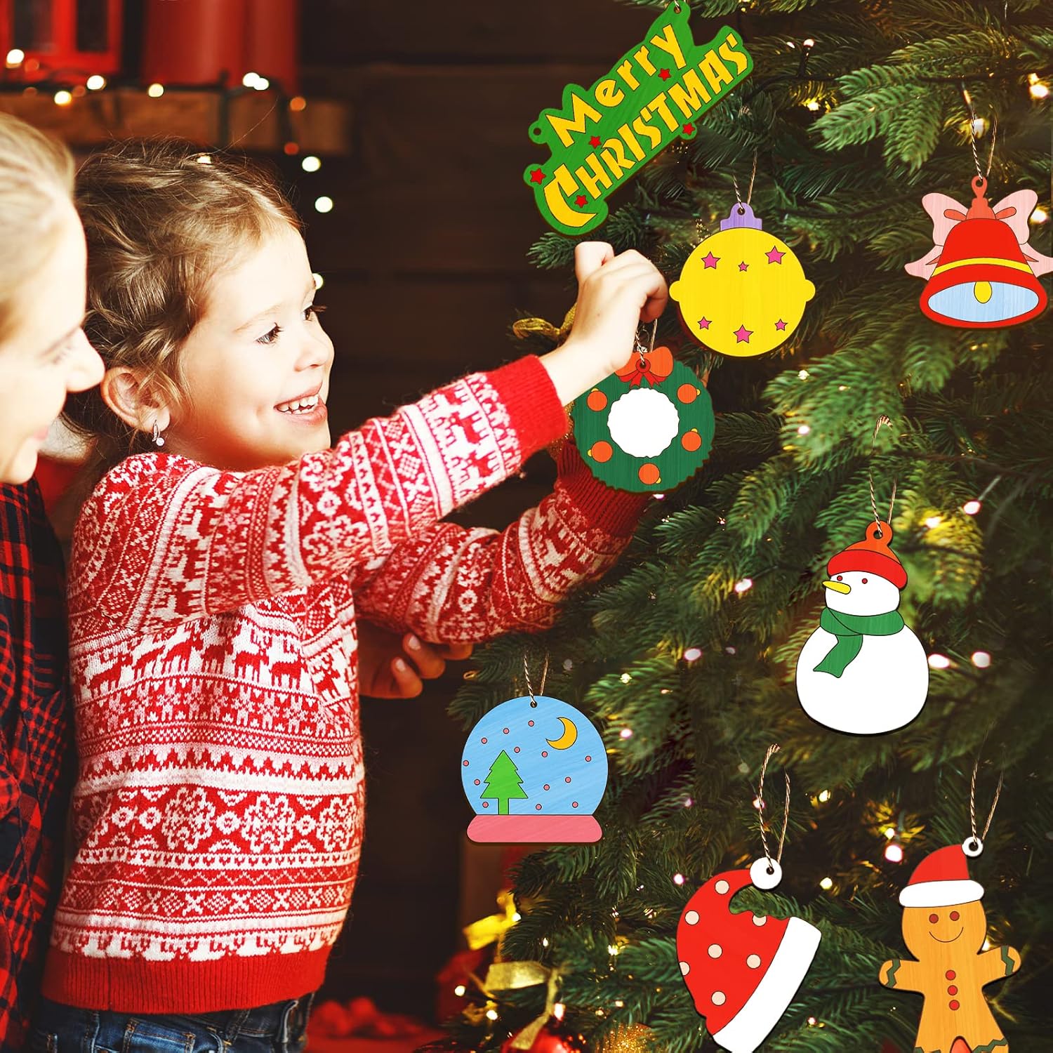 Christmas Crafts for Kids,36 Pcs Wooden Christmas Ornaments with Ropes for Hanging Decoration, 12 Styles Unfinished Wood Slices with Hole, DIY Ornament Craft for Boys & Girls Aged 5 6 7 8 9 10 11 12