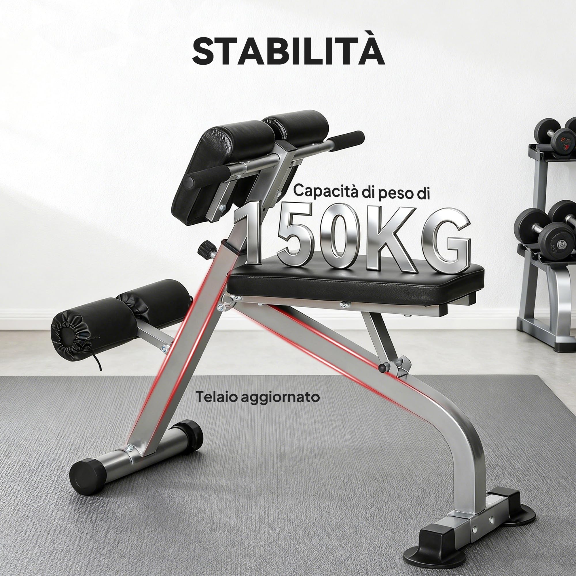 SPORTNOW Panca Romana Multifunzione, Sedia Romana Pieghevole con Inclinazione Altezza Regolabile per Iperestensioni Schiena, Panca Addominali Pesi Fitness per Allenamento Palestra Casa, Capacità 150kg