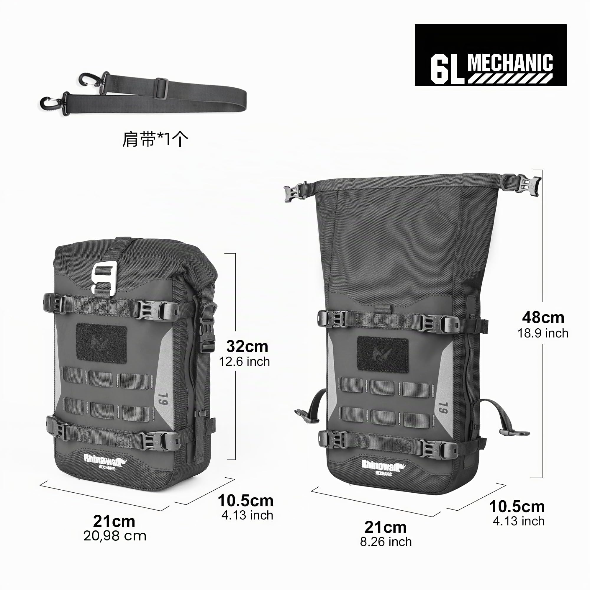 Rhinowalk Bolsa para parachoques delantero de motocicleta, bolsa trasera para motocicleta, 6 L, impermeable, con sistema Molle, accesorios profesionales de motor, color negro