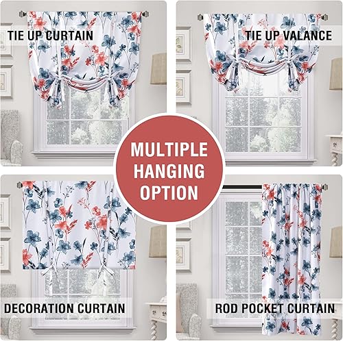 Miniatura 3 de H.Versailtex Cattleya - Cortinas 100% opacas con estampado floral, bolsillo para cortinero, para ventana pequeña con forro negro, 42 pulgadas de