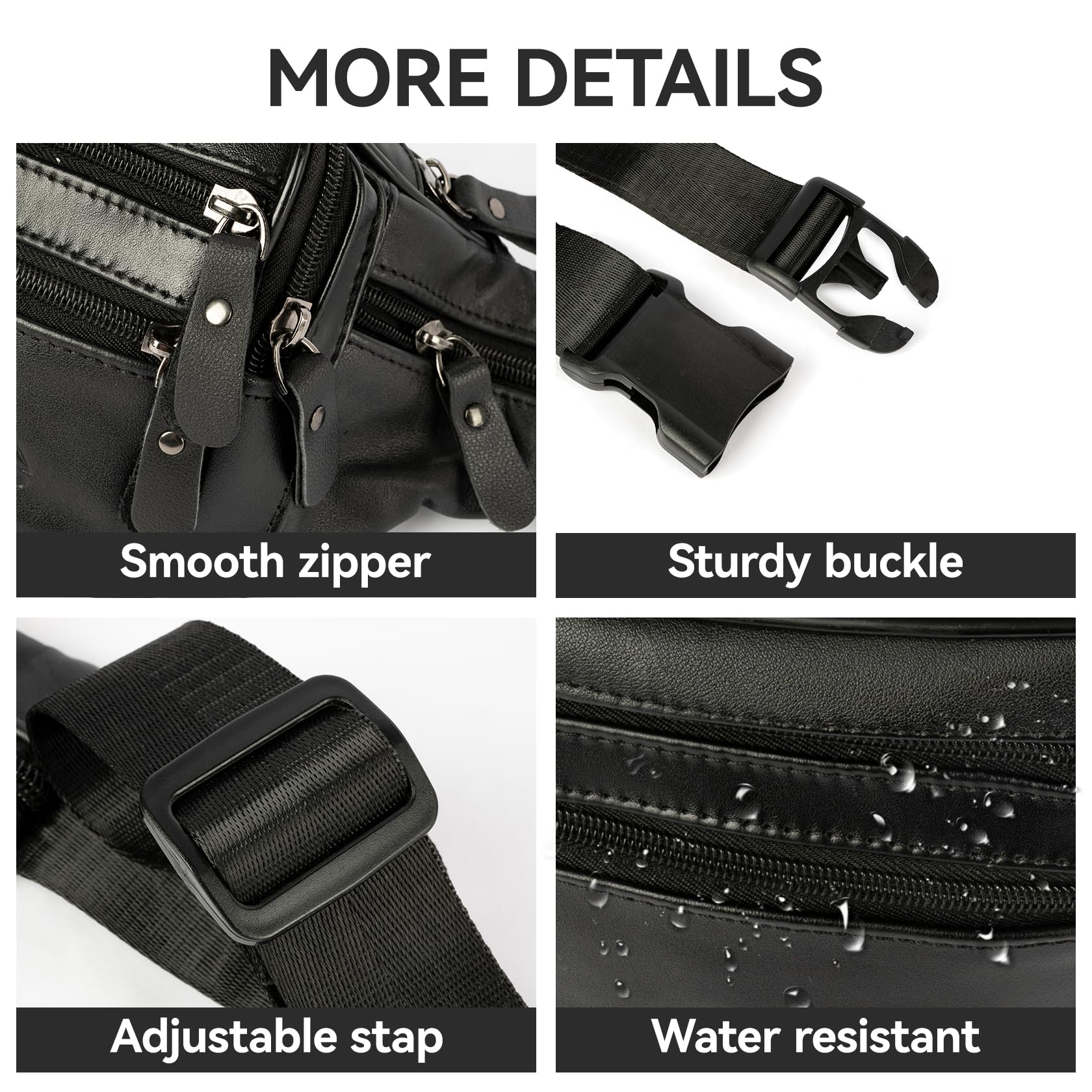 Marsupio in pelle per uomo e donna, marsupio in vera pelle con cinghia regolabile, marsupio con tasche multiple per viaggi, sport, corsa, ciclismo, escursionismo, 810#nero, 809#nero