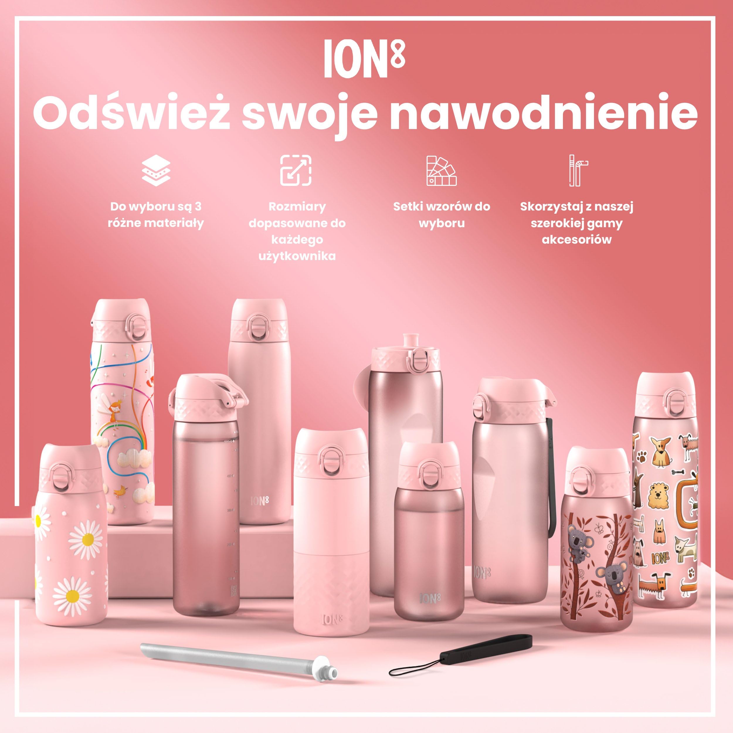 ION8 Butelka na Wodę dla Dzieci ze Lekki Stali, 400 ml/13 oz, Nieocieplany, Szczelna, Łatwa do Otwarcia, Bezpieczny Zamek, Można Myć w Zmywarce, Składany Uchwyt, Łatwa w Czyszczeniu, Tęcze