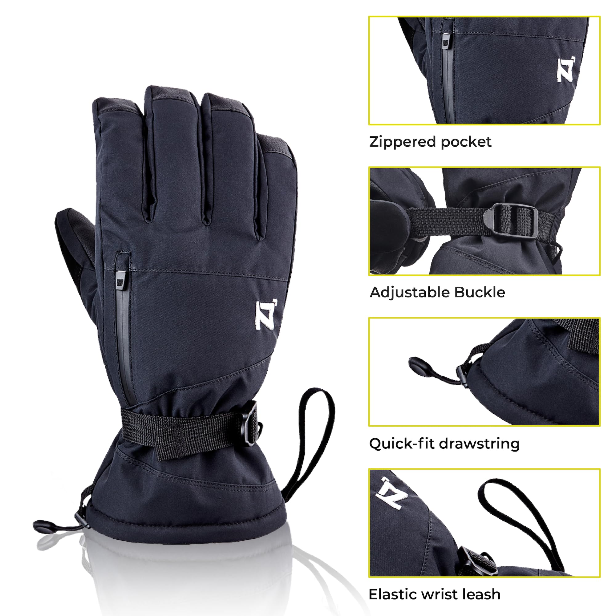 OOZi Guantes de esquí para Hombre y Mujer, Guantes de Invierno Impermeables a Prueba de Viento para Clima frío, Snowboard, esquí
