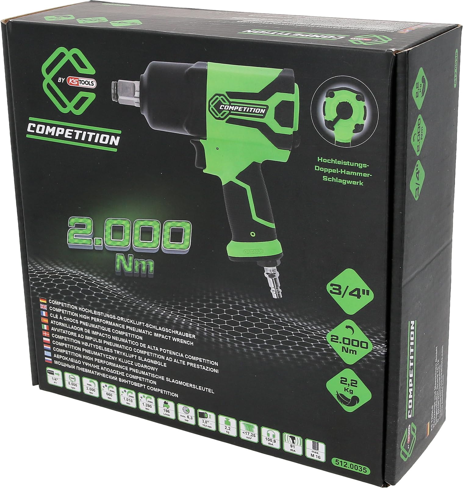 KS Tools 512.0035 COMPETITION - Avvitatore a percussione ad alte prestazioni, 3/4", 2.000 Nm