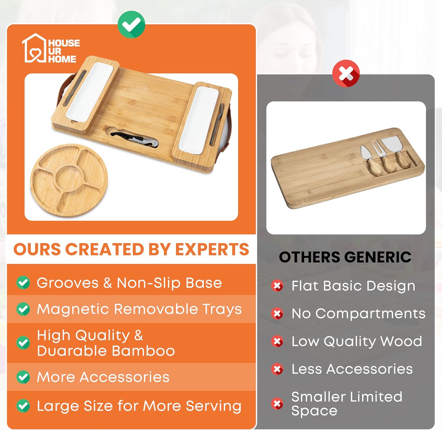 Bamboo Charcuterie Board Set with Magnetic Side Trays | Large Cheese Platter with Knives & Bowls | Unique Housewarming, Wedding & Birthday Gift for Entertaining - Image 8