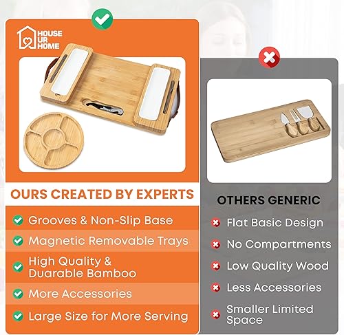 Miniatura 8 de Bamboo Charcuterie Boards Gift Set with Magnetic Removable Side Trays, Fruit Tray, Handles, Cutlery-Ready Box & House Warming Gifts New Home