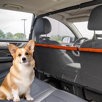Dog Barrier for Car, 50" Wide SUV Dog Barrier for Cargo Area & 2nd 3rd Row Seats, Sturdy Dog Barrier for Small SUV & Truck with See-Through Net Mesh, Back Seat Divider for Mid-Sized Vehicle