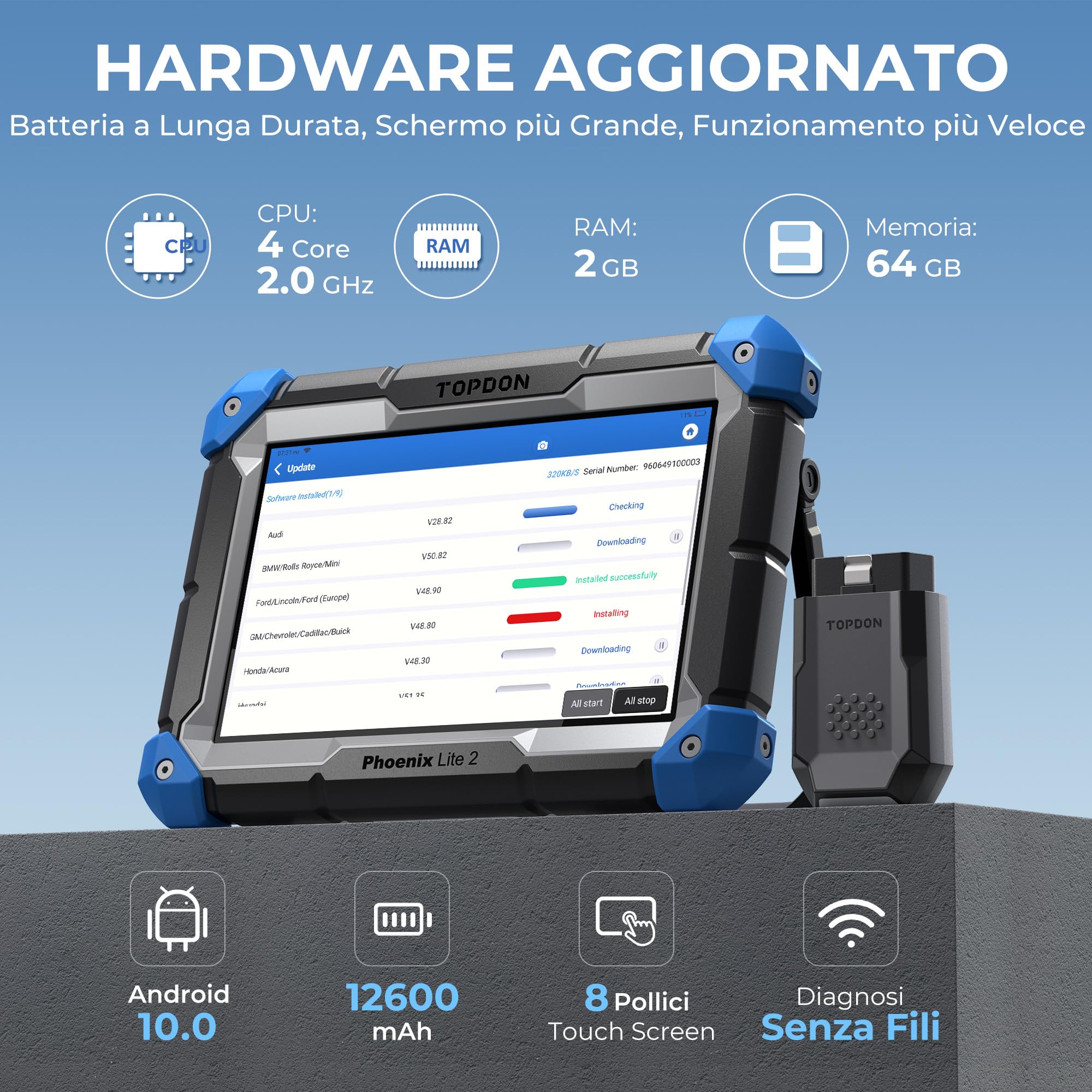 TOPDON Phoenix Lite 2 Scanner Diagnostico per Auto,Oltre 28 Funzioni di Servizio di Manutenzione,Codifica Online/ECU,Diagnostica di Tutti i Sistemi di Livello OE,Controllo Bidirezionale