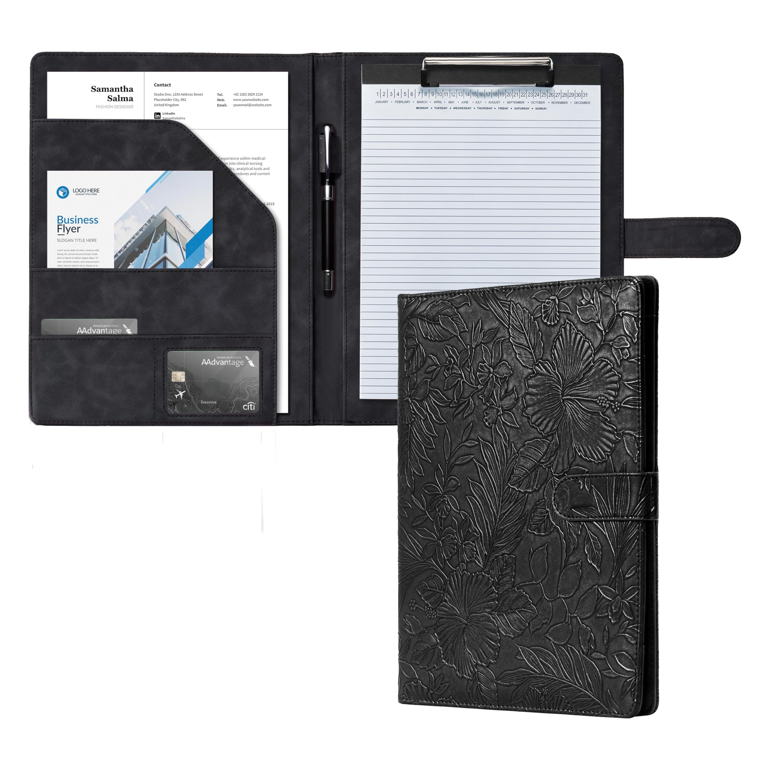 Clipboard Folder Padfolio, Mymazn Writing Portfolio Faux Leather Clipboards with Cover for Legal Pad Holder Letter Size A4 8.5 x 12 for Business Conference Notepad Clip Boards