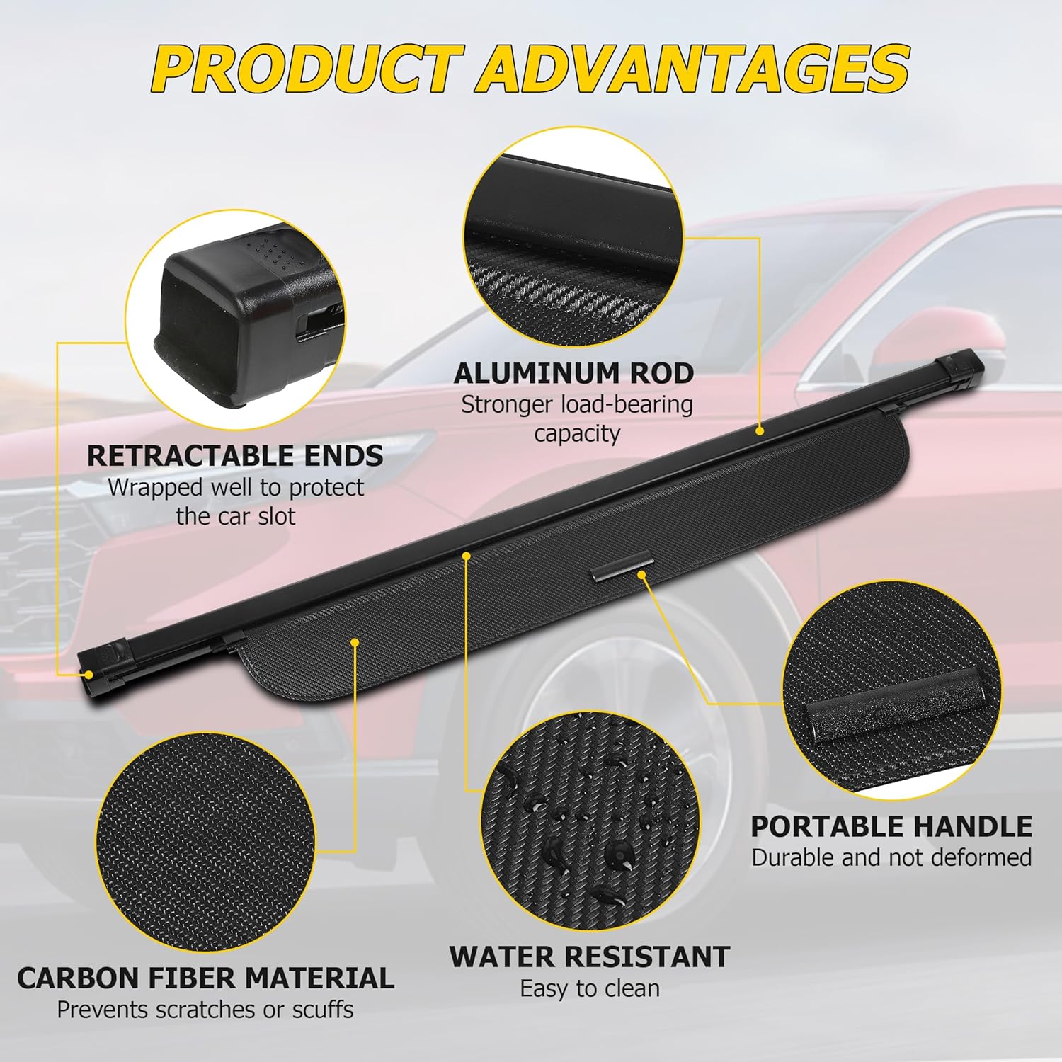 AUXMART Cargo Cover Fit for Honda CRV 2023 2024 2025 2026 (Include Hybrid) Waterproof Retractable Trunk Security Cover Shielding Shade Accessories for Honda CRV Cargo Cover Carbon Fiber Texture