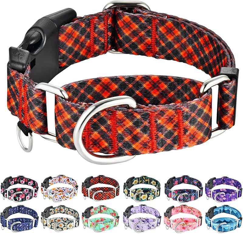 Coleira Martingale para Cães Fidohug com Fecho, Xadrez Vermelho, M