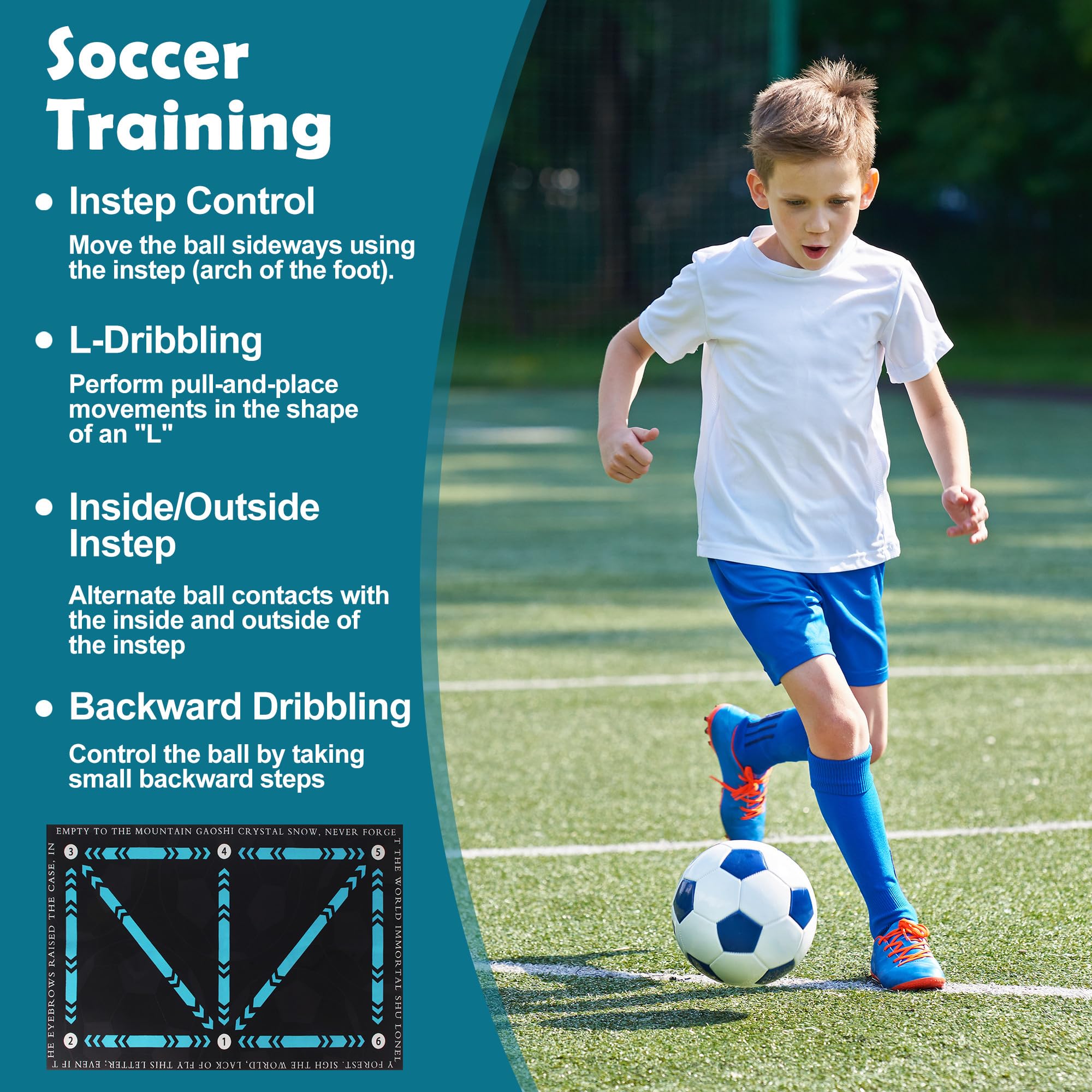 Tappetino da Allenamento per Calcio 90x60 cm, Tappeto Calcio Allenamento con Trainer, Tappeto Allenamento Calcio per Dribbling, Tappeto Antiscivolo Controllo Pallone Esercizi Passo
