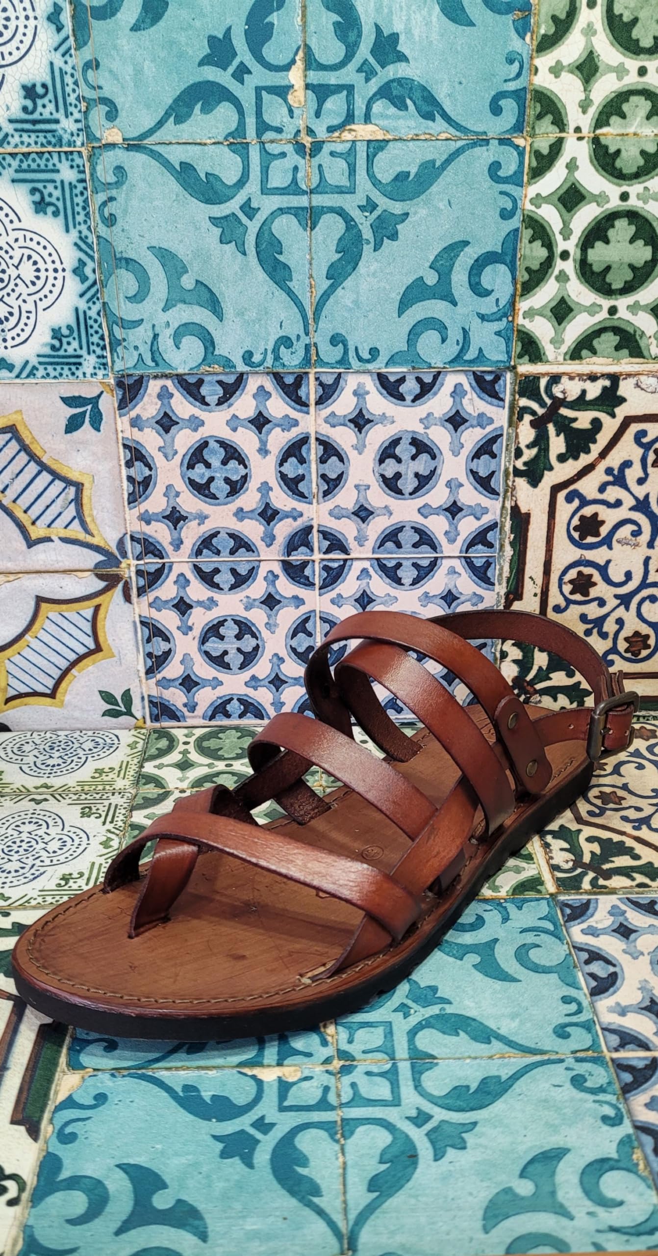 Sandali artigianali da Uomo fatti a mano con materiali di qualità: vera pelle e vero cuoio 100% Made in Italy Handmade Sandals for Man (44, Marrone)