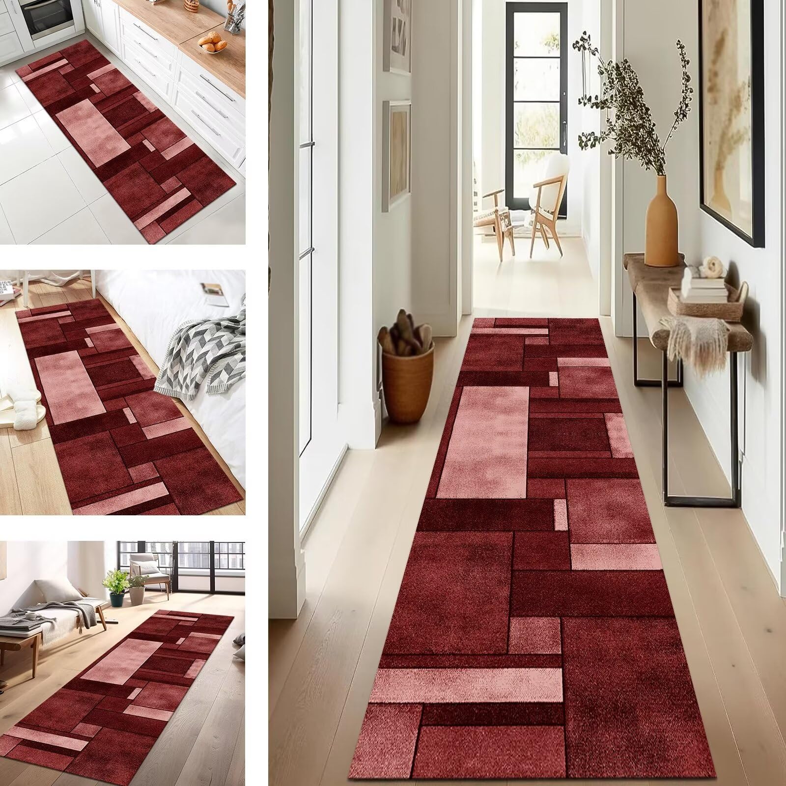 Tapis de couloir lavable 100 x 450 cm grand format géométrique pour cuisine et salon