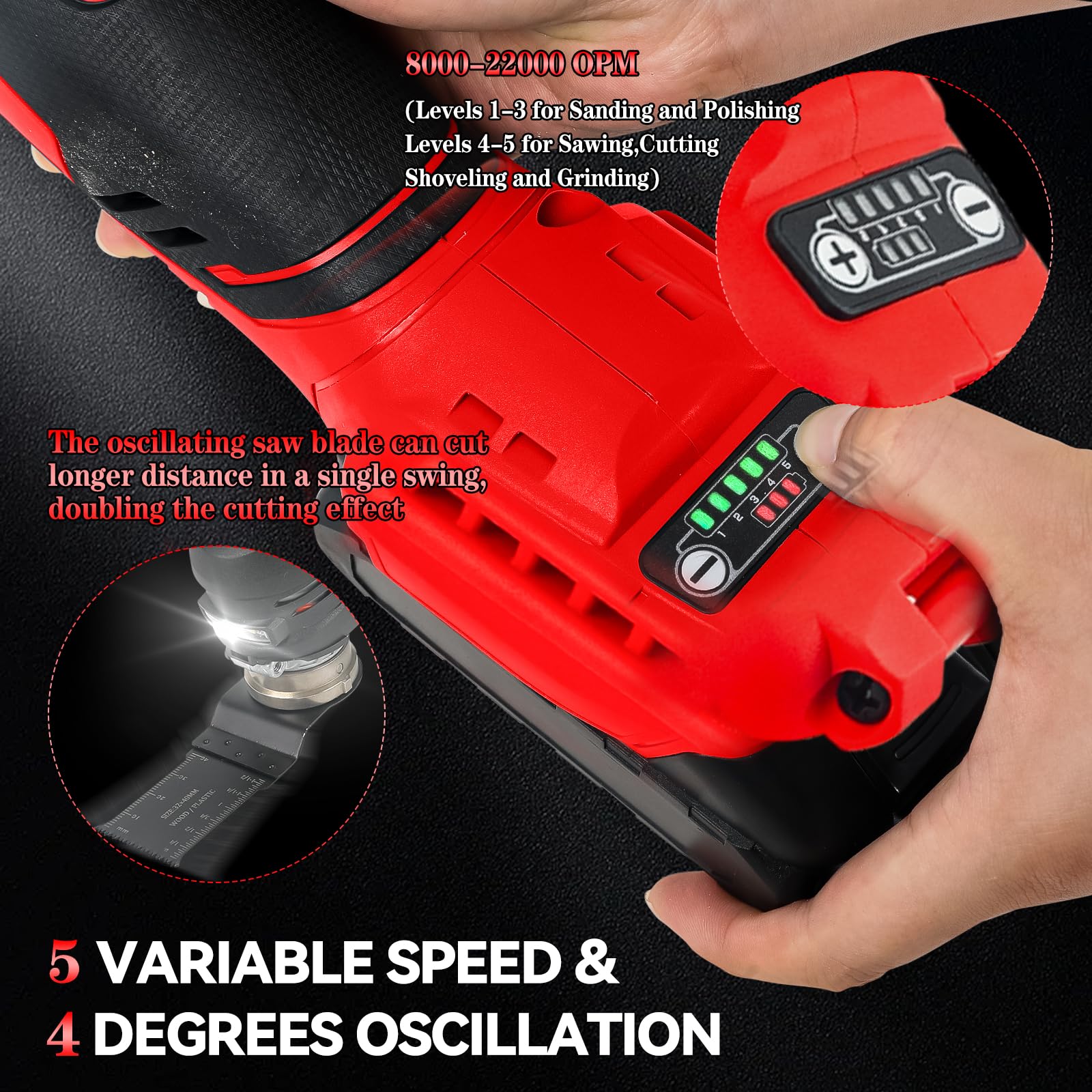 Utensili oscillanti multifunzione per batteria Milwaukee 18 V, strumento oscillante senza spazzole con accessori da 22 pezzi, 5 velocità variabili, angolo di oscillazione 4° (senza batteria)