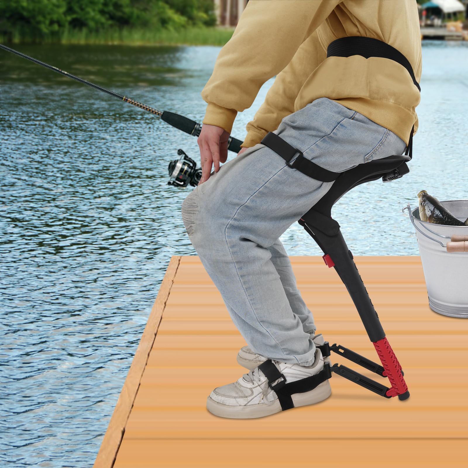 Silla portátil exoesqueleto para actividades al aire libre, pesca y camping, altura ajustable, ancho y ángulo de cojín ajustable, multifuncional y ligera, silla invisible (A)