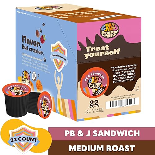 Miniatura 3 de Crazy Cups Café saborizado para máquinas Keurig K-K, sándwich de mantequilla de maní y gelatina, bebidas calientes o heladas, 22 cápsulas