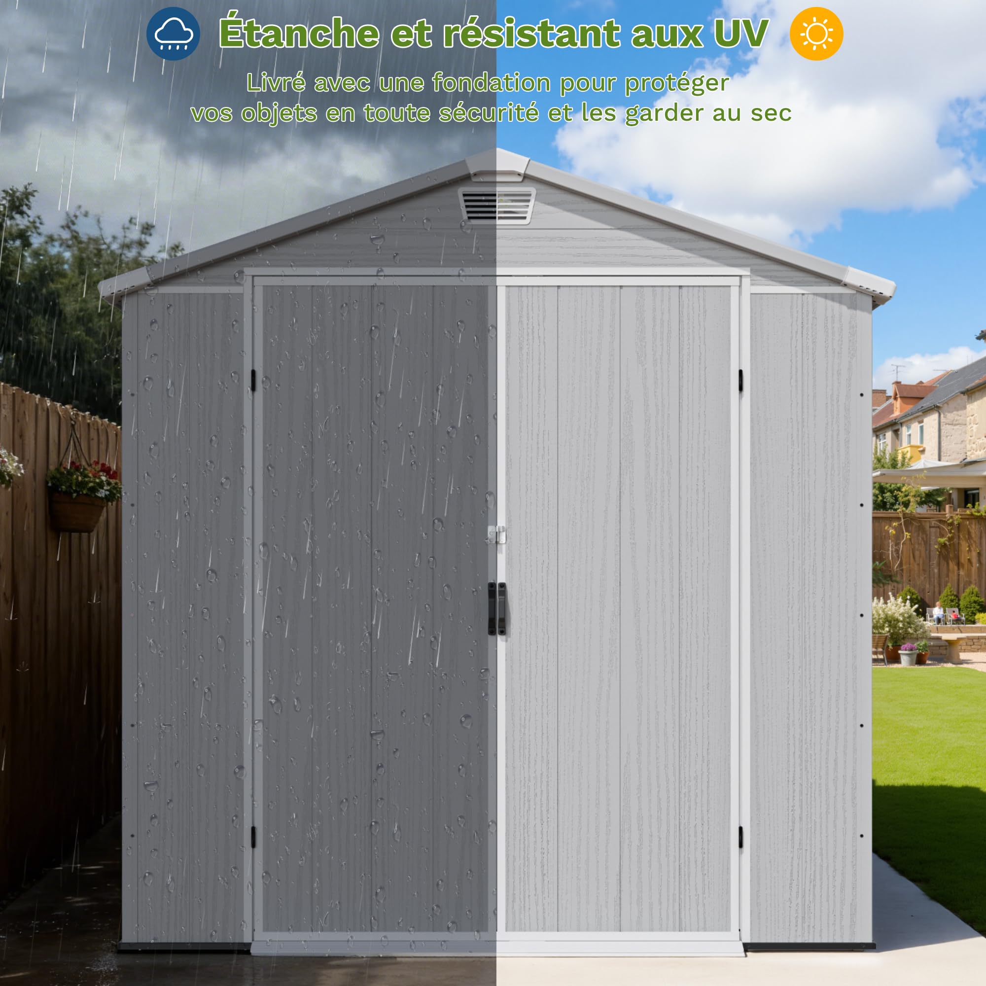 Devoko Abri de Jardin extérieur en Plastique avec Double Portes verrouillables et Toit en apex, Abri à Outils pour Patio, Jardin, abri pour vélo