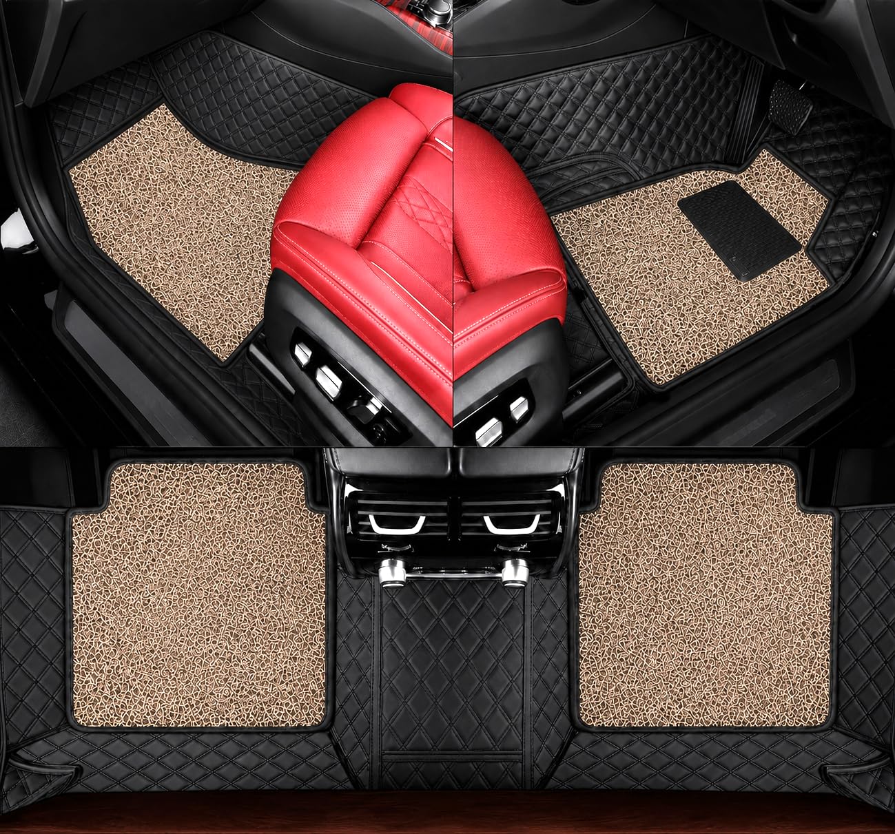 Premium 7D Car Mat for Mahindra XUV 700 7-Seater (All Variant) | Luxury Leather Dual-Stitch Full Set 7D Floor Mats | Color: Full Dark Grey-Beige Grass | Diamond Design-image-12