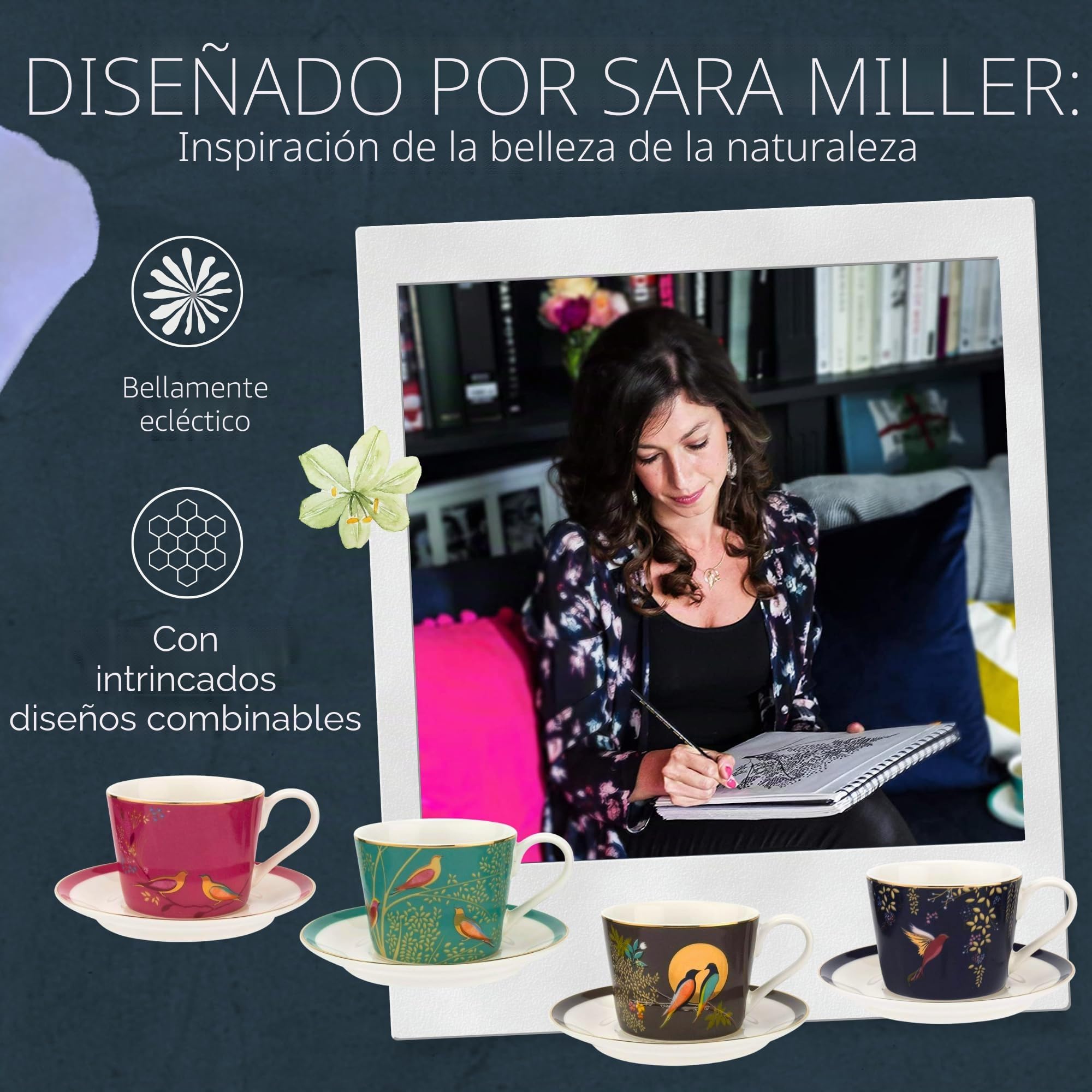Sara Miller SMC79194-XG London Chelsea Collection - Juego de 4 tazas y platillos para café expreso (porcelana)