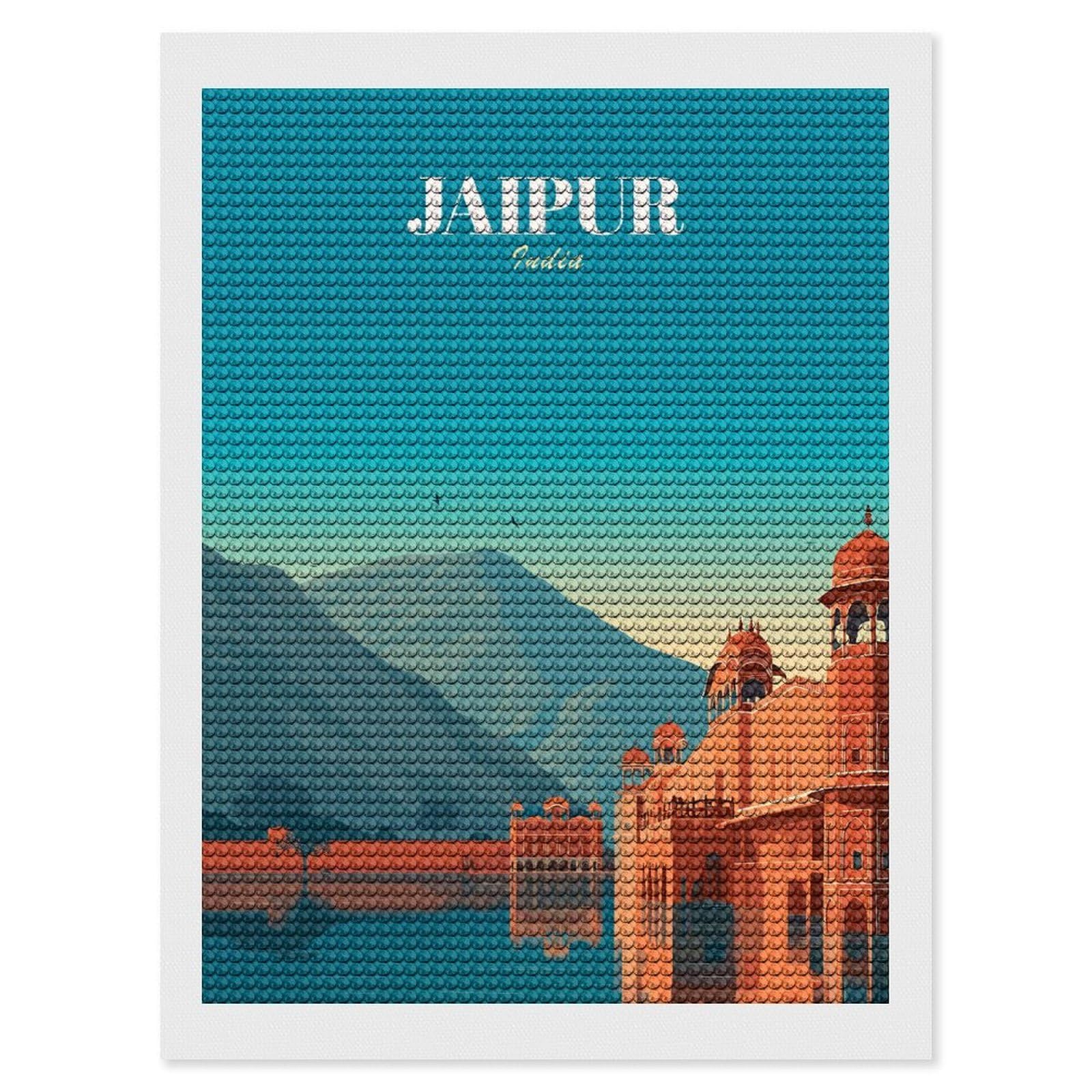 Junmoney Jaipur, India Travel Diamond Painting Canvas Set 12"x16", Mindful Craft Activity, Nice Detail and Sparkle, Farmhouse Decor, Birthday Gift
