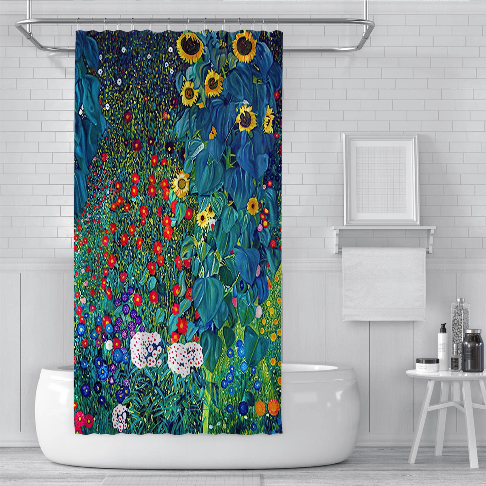 Zestaw zasłon prysznicowych Flower Field z haczykiem 12 Oryginalny projekt Żółty słonecznik Rustykalny wystrój domu Zachowaj łazienkę suchą wodoodporną Materiał 200x200cm