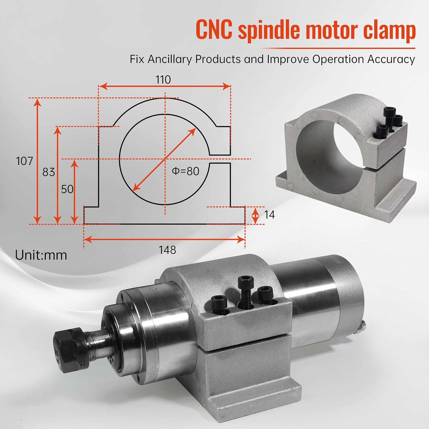 RATTMMOTOR CNC Spindle Motor Kit 110V 2.2KW Water Cooled 80mm Spindle Motor ER20 24000RPM 400HZ+2.2KW VFD 110V Single to 3 Phase Inverter Variable Frequency Drive+Mount Clamp+Water Pump+ER20 Collet
