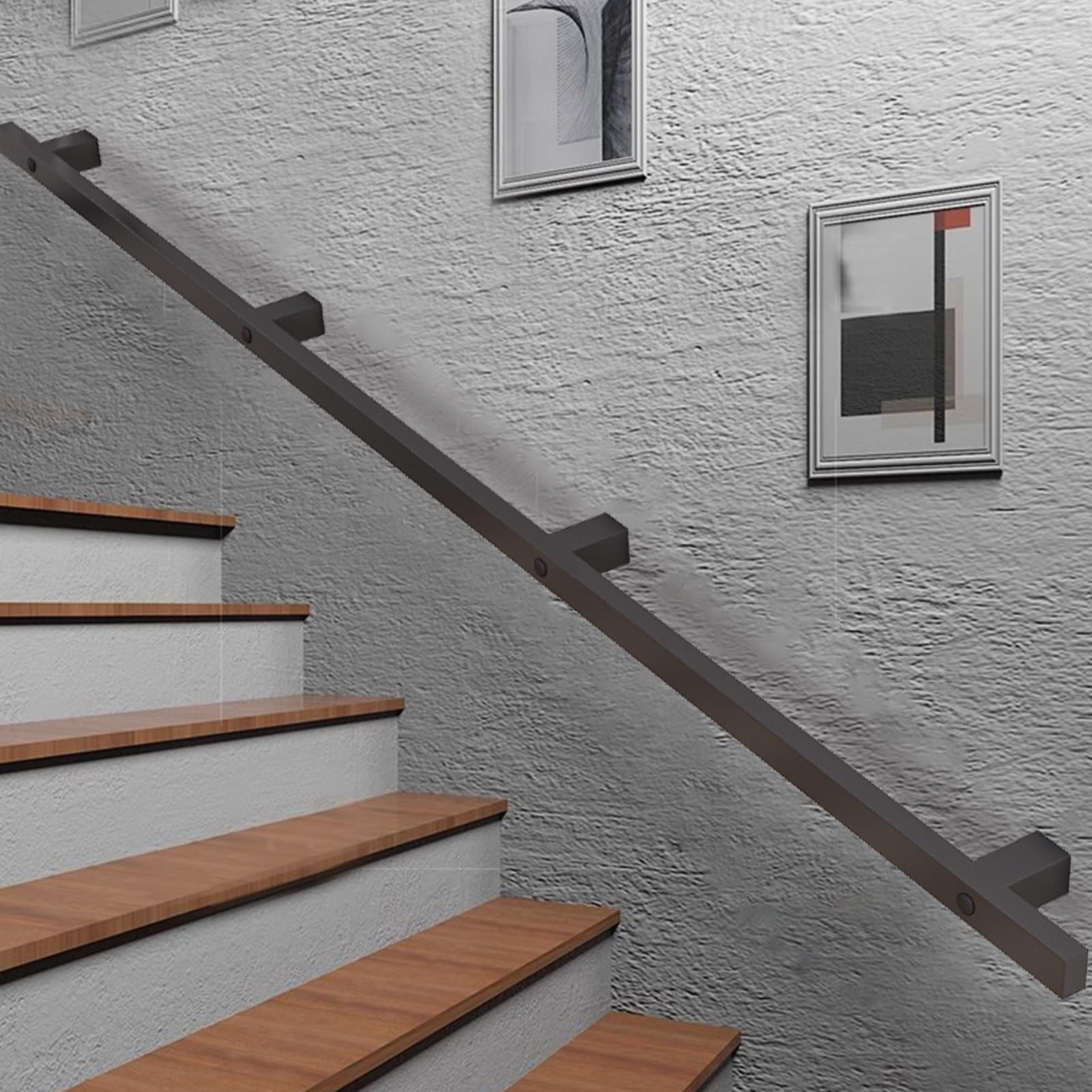 Fkxsxaz Stair Railing Indoor 3.3Ft~20Ft Handrails For Indoor/Outdoor Steps Square Pipe Porch Hand Rail Wall Mount Staircase Banister Wrought Iron Grab Bar Foot Rails Support Rod(3.3Ft/100C