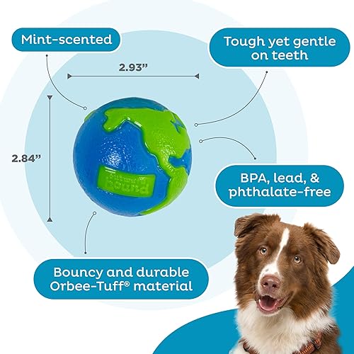 Miniatura 5 de Outward Hound by Planet Dog Orbee-Tuff Planet Ball - Juguete dispensador de golosinas azulverde para perro, mediano