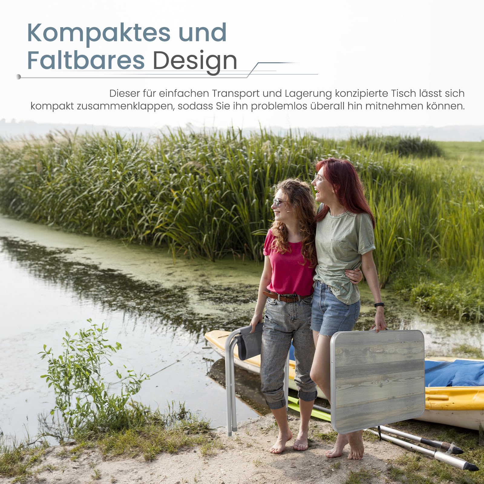 Homecall Campingtisch Klappbar 75 X 55 X 63/25 cm Klapptisch Höhenverstellbar Alu Campingtisch Faltbar MDF Tischplatte BIS 30 kg Camping Tisch Gartentisch für Garten, Picknick, Strand, Balkon, Küche