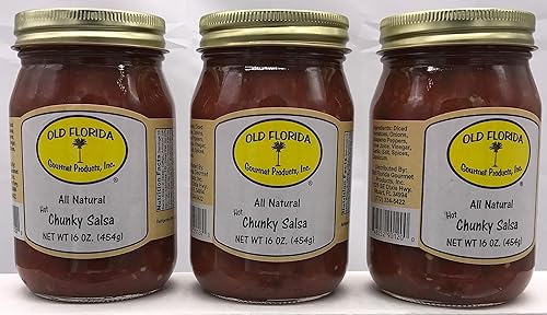 Old Florida Gourmet Salsa Hot Chunky, 16 onzas – Paquete de 3 en una caja de regalo