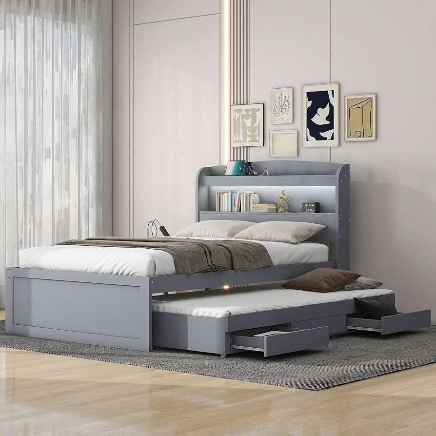 Amazon.com: Twin XL Size Platform Bed with Storage LED