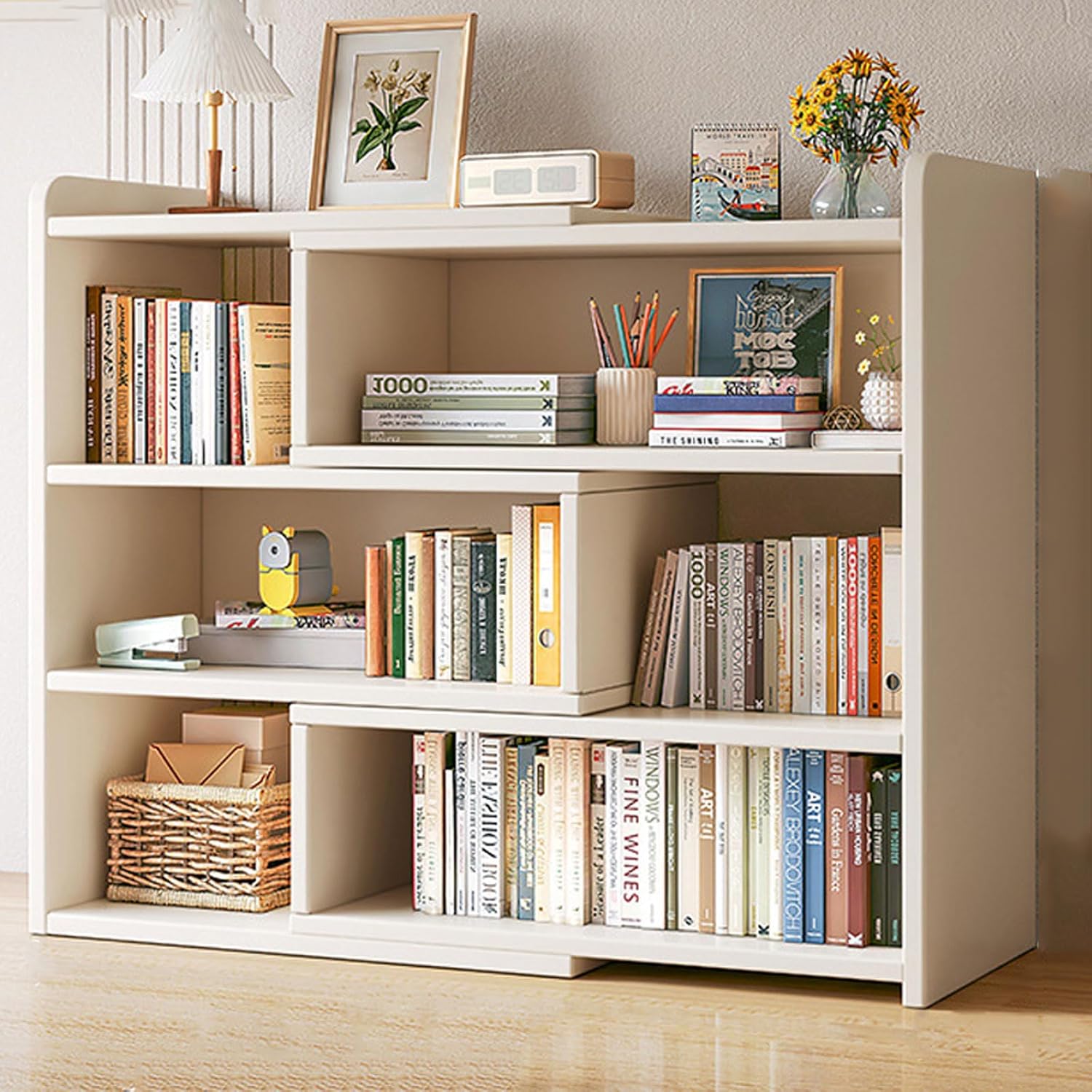 GYCVGGH Expandable Desktop Bookshelf, Wood Adjustable