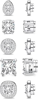 Florideco 5Pairs Stainless Steel Magnetic Earrings for Men Women Non-piercing CZ Hypoallergenic Round Square