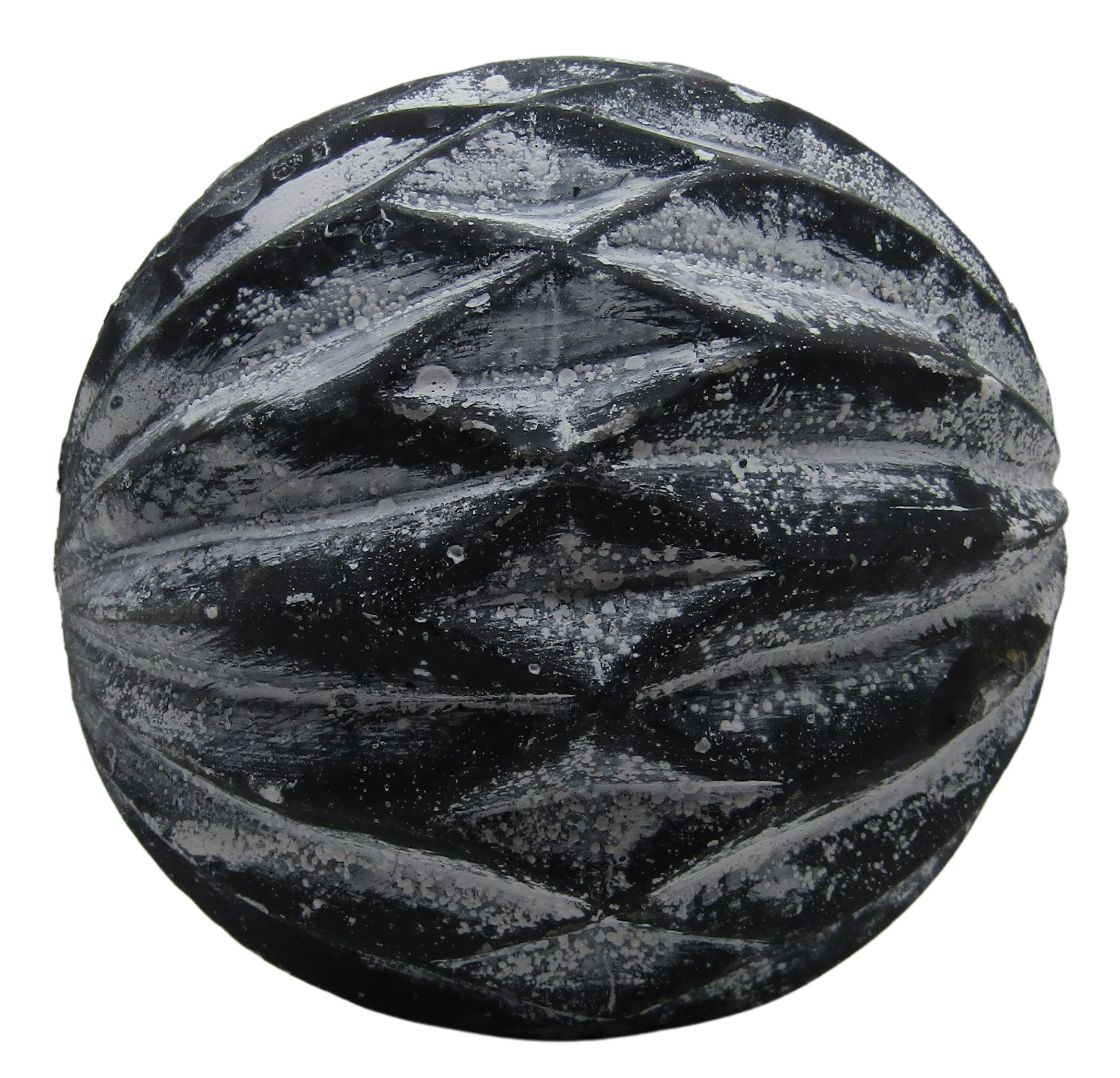 PD Home & Garden White Accented Diamond Concrete Farmhouse Garden Sphere – Rustic Distressed 4 Inch Diameter Decorative Ball for Indoor Outdoor Display, Shelf, Bowl or Garden Décor